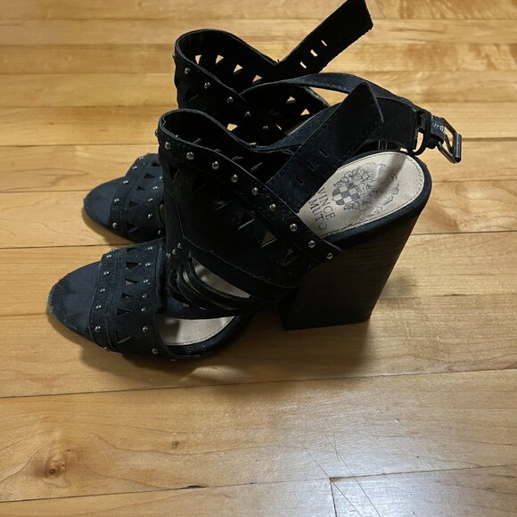 Vince Camuto Reston Sandals Black Leather Block Heel (Size 6.5) - Picture 6 of 6